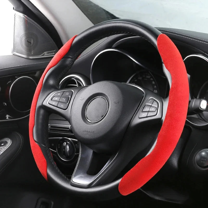 Brown Suede Steering Wheel Cover - Non-Slip Universal Protector for Cars, 38CM