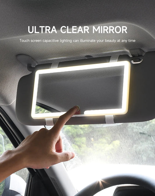 HD LED Car Mirror - Rechargeable, 3-Level Dimmable Touchscreen for Night Visibility