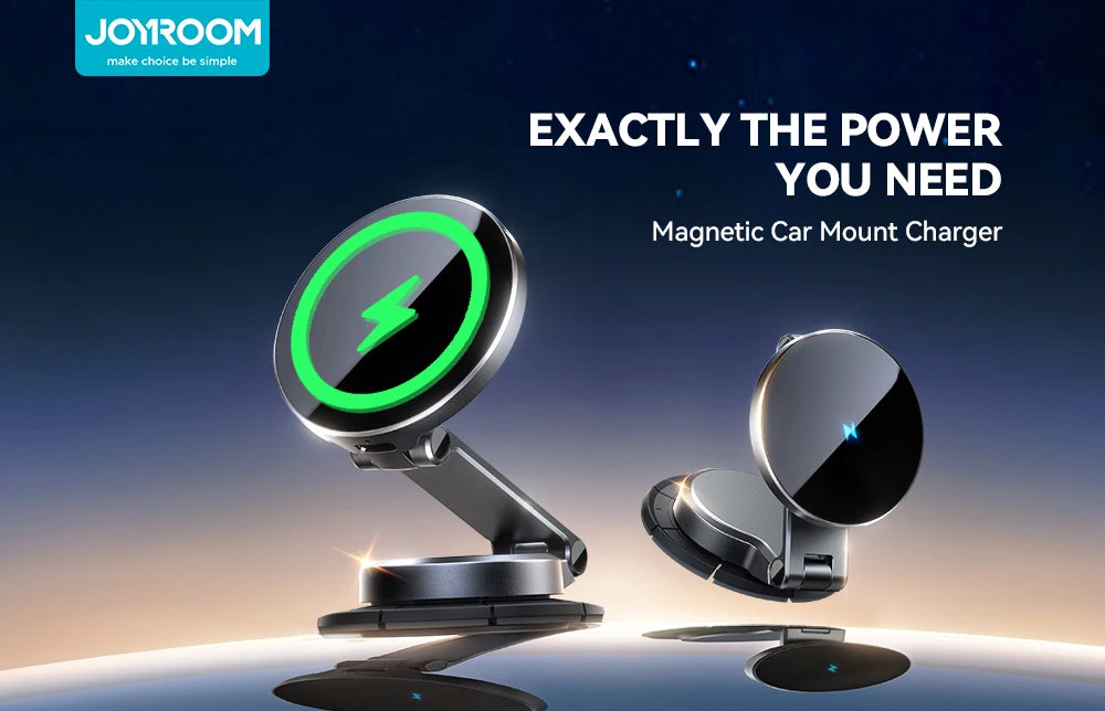 Magnetic Car Mount - 15W Wireless Charging, 360° Rotation, Foldable Phone Holder